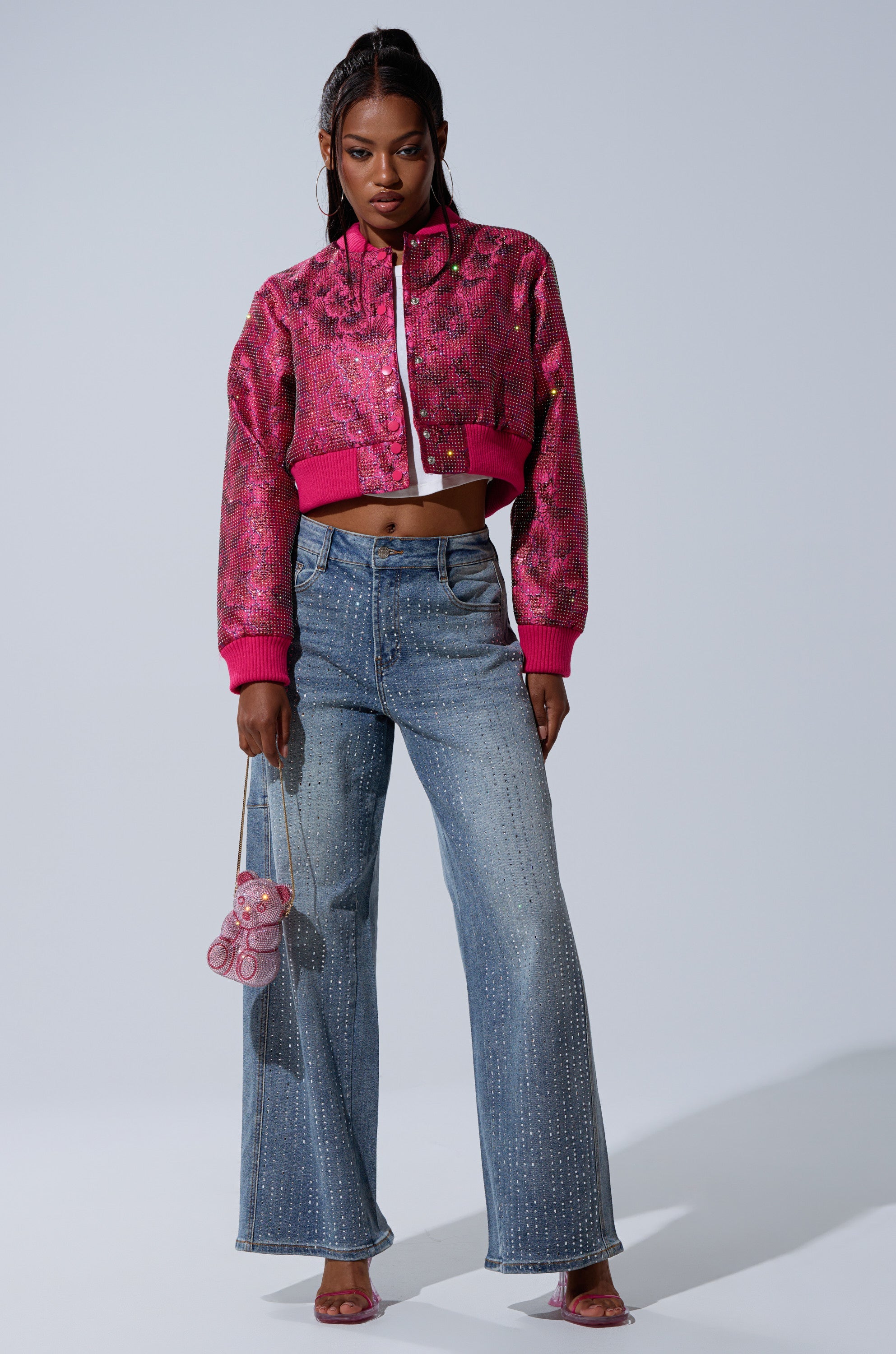 FLEUR RHINESTONE BROCADE BOMBER