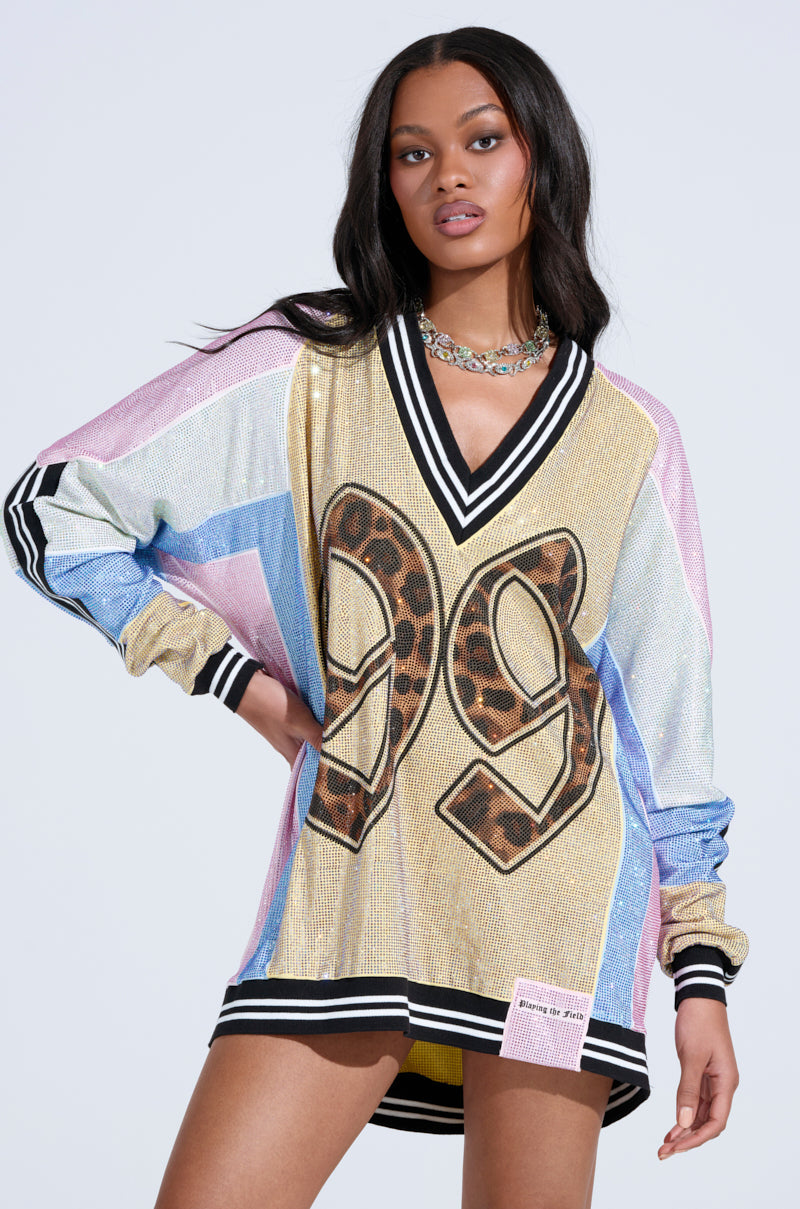 RYAN COLORBLOCK RHINESTONE JERSEY MINI DRESS IN PASTEL