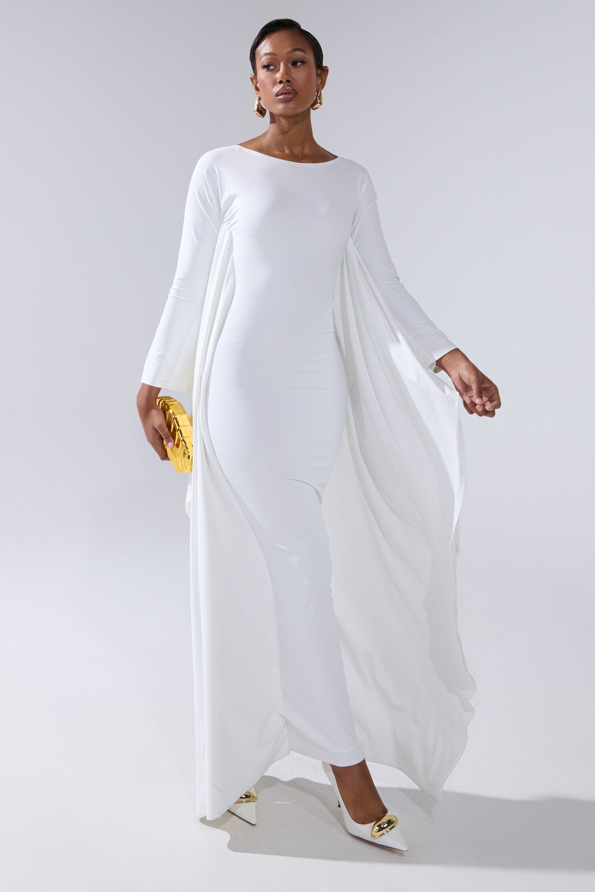 KYLIE MAXI DRESS WITH RUFFLE SLEEVES IN WHITE
