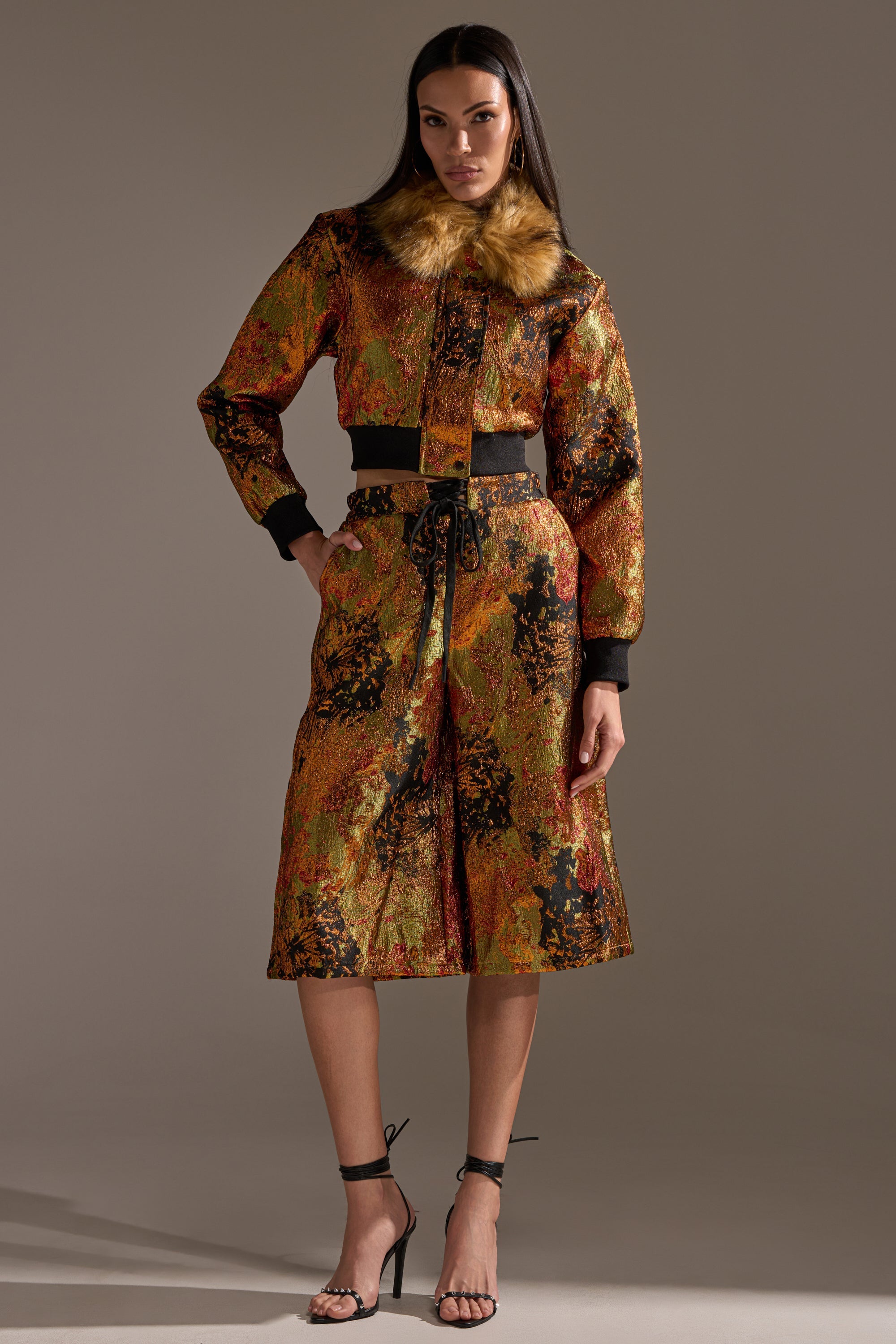 TWIN FLAME BROCADE BERMUDA SHORTS