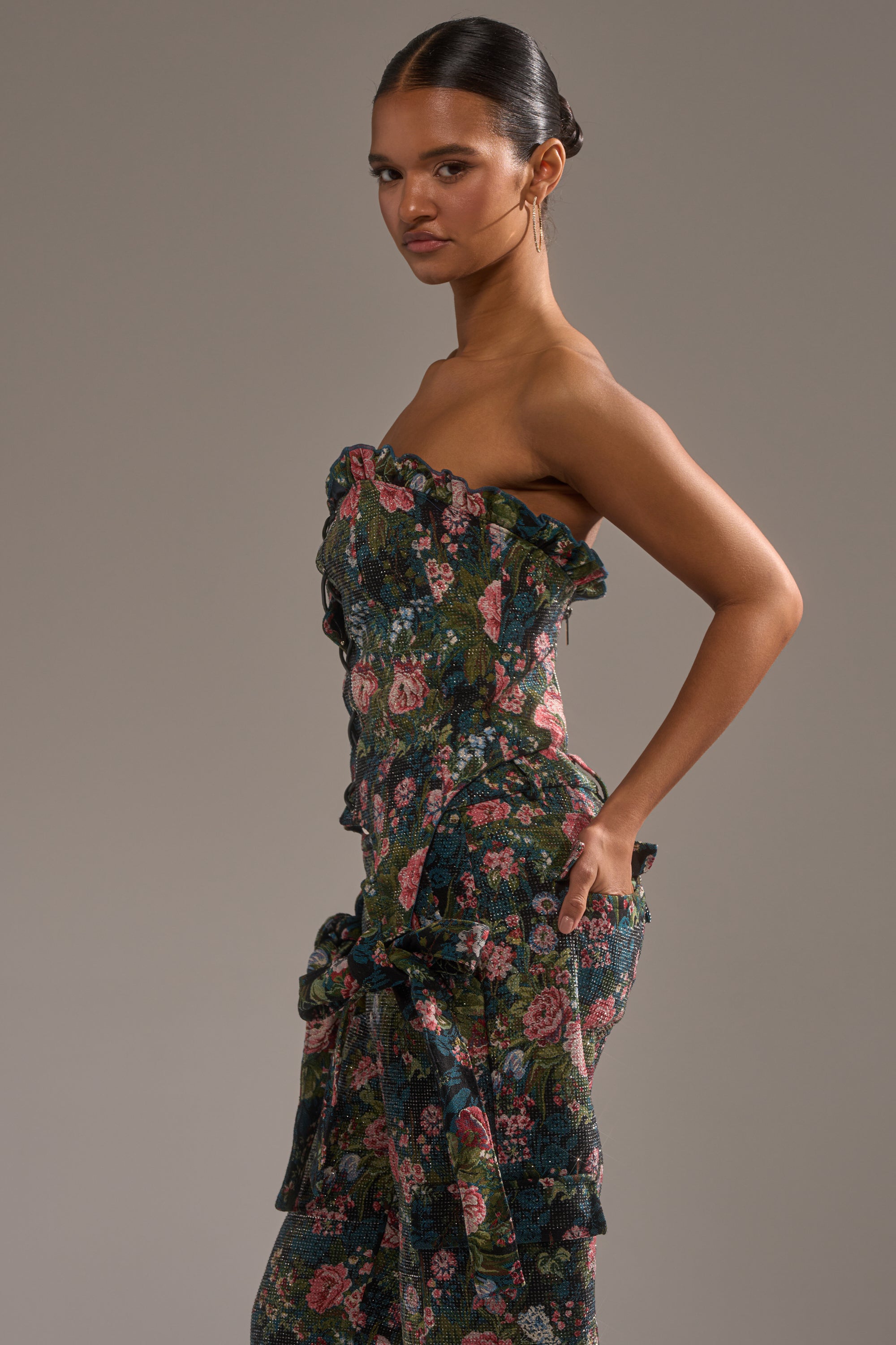 I WANT YOU FLORAL RHINESTONE CORSET