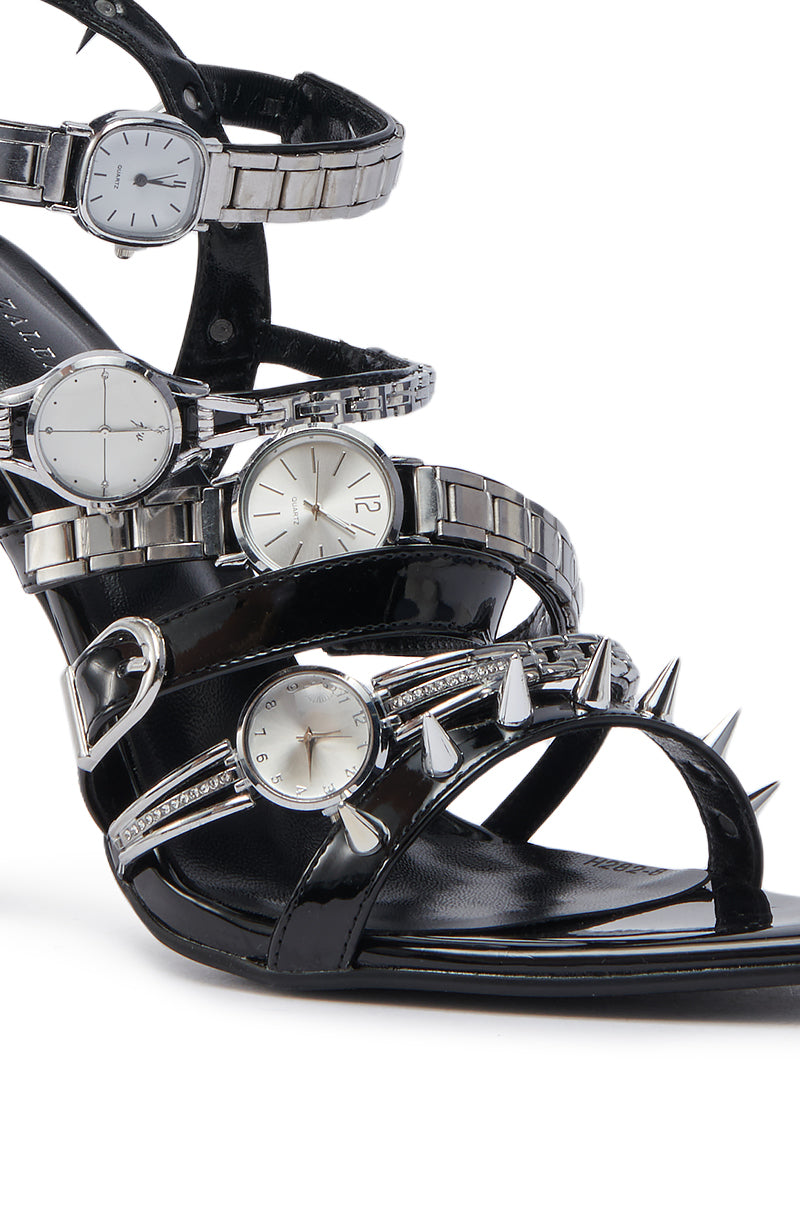 AZALEA WANG SYDONDIA BLACK WATCH SHOE STILETTO SANDAL