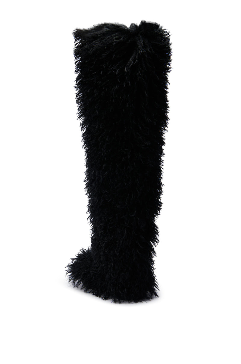 AZALEA WANG TEMPLETON BLACK POODLE FAUX FUR OVER THE KNEE BOOT