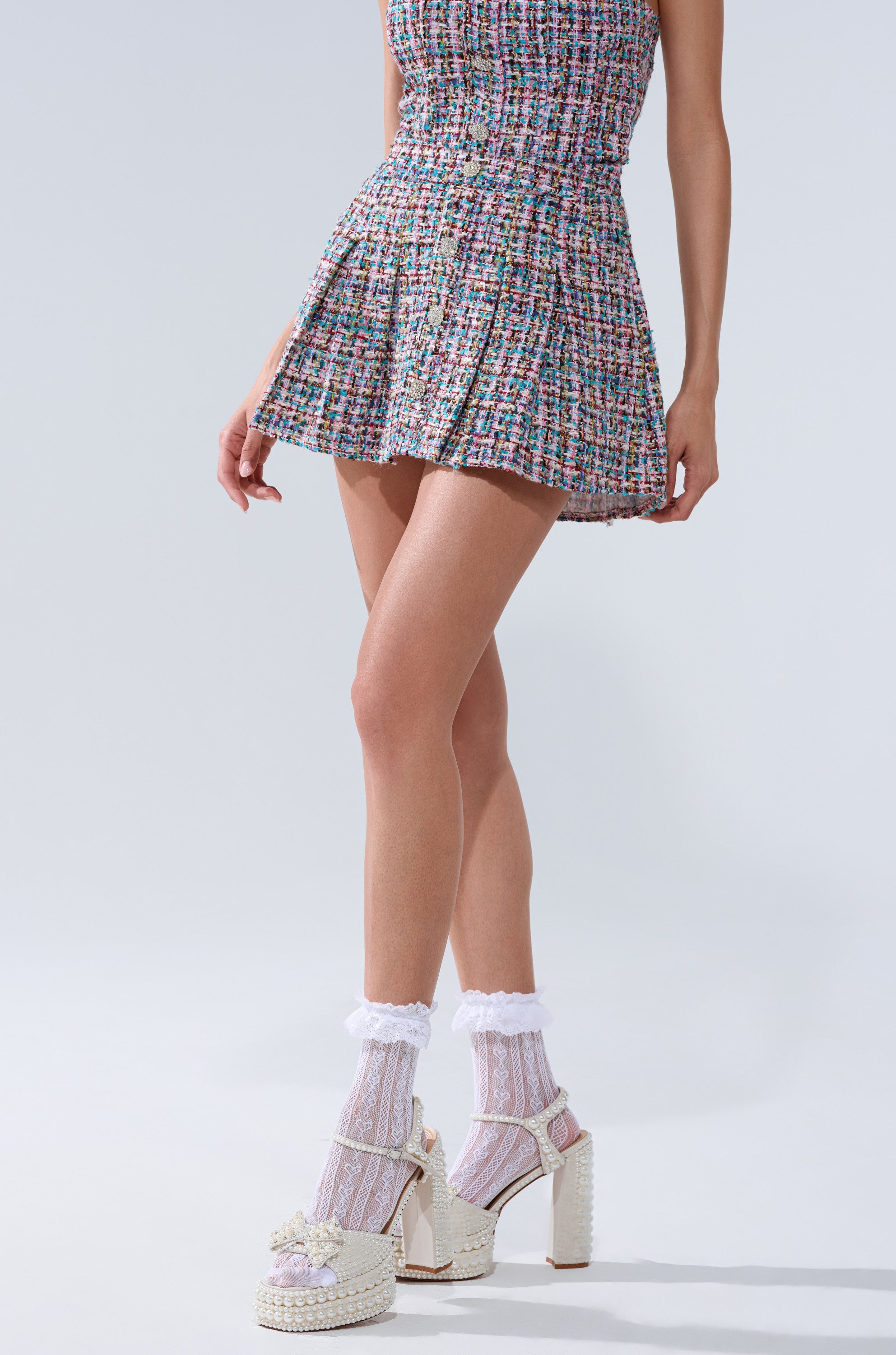 TWEED PLEATED MINI SKIRT