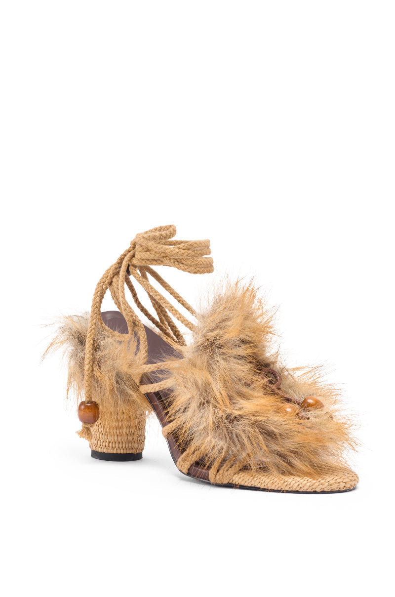 AKIRA GOLD UMIKA BROWN FUR CHUNKY SANDAL