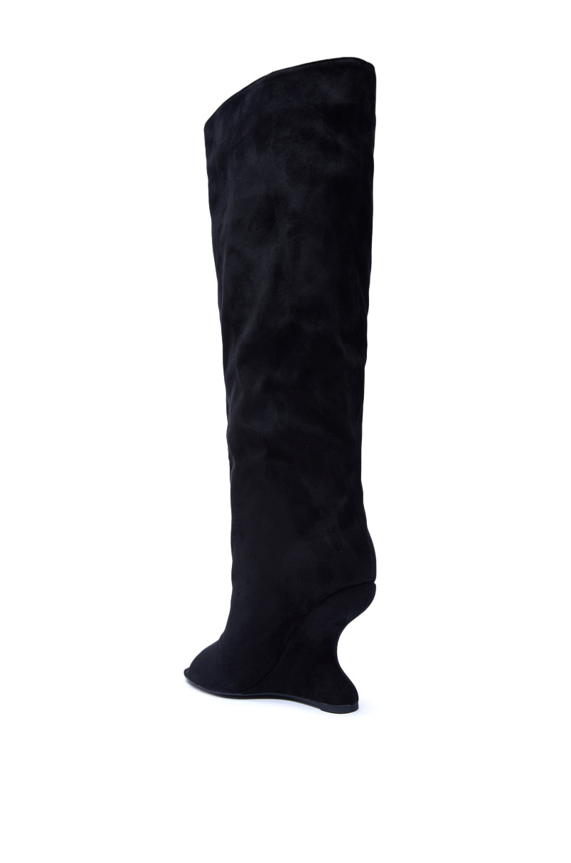 AZALEA WANG VINCENT BLACK FAUX SUEDE OPEN TOE BOOT