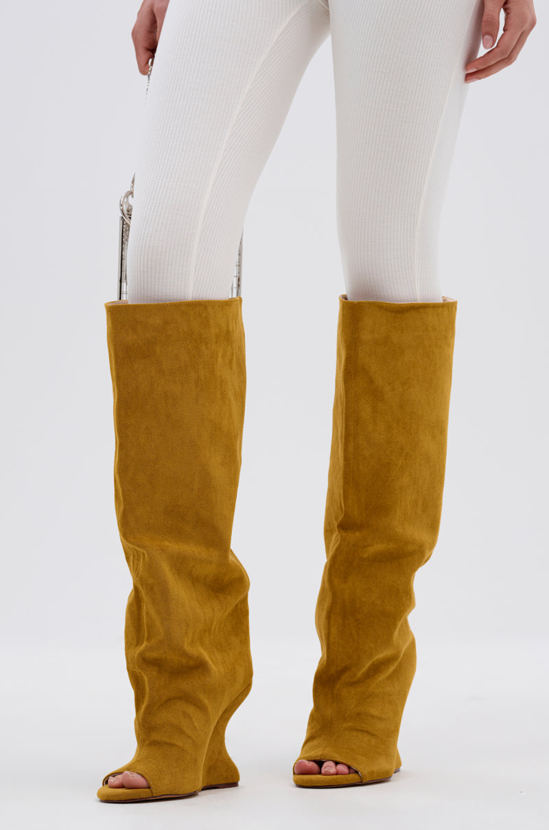 AZALEA WANG VINCENT MUSTARD SUEDE OPEN TOE BOOT
