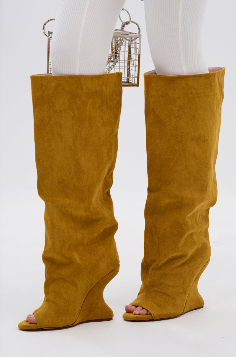 AZALEA WANG VINCENT MUSTARD SUEDE OPEN TOE BOOT