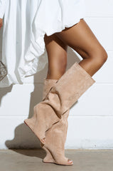AZALEA WANG VINCENT NUDE FAUX SUEDE OPEN TOE BOOT