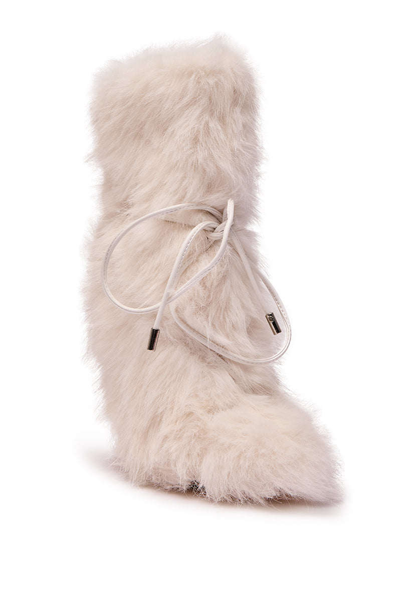 AZALEA WANG VITYA IVORY FUR BOOTIE
