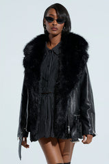 ON THE GO FUR TRIM MOTO IN BLACK