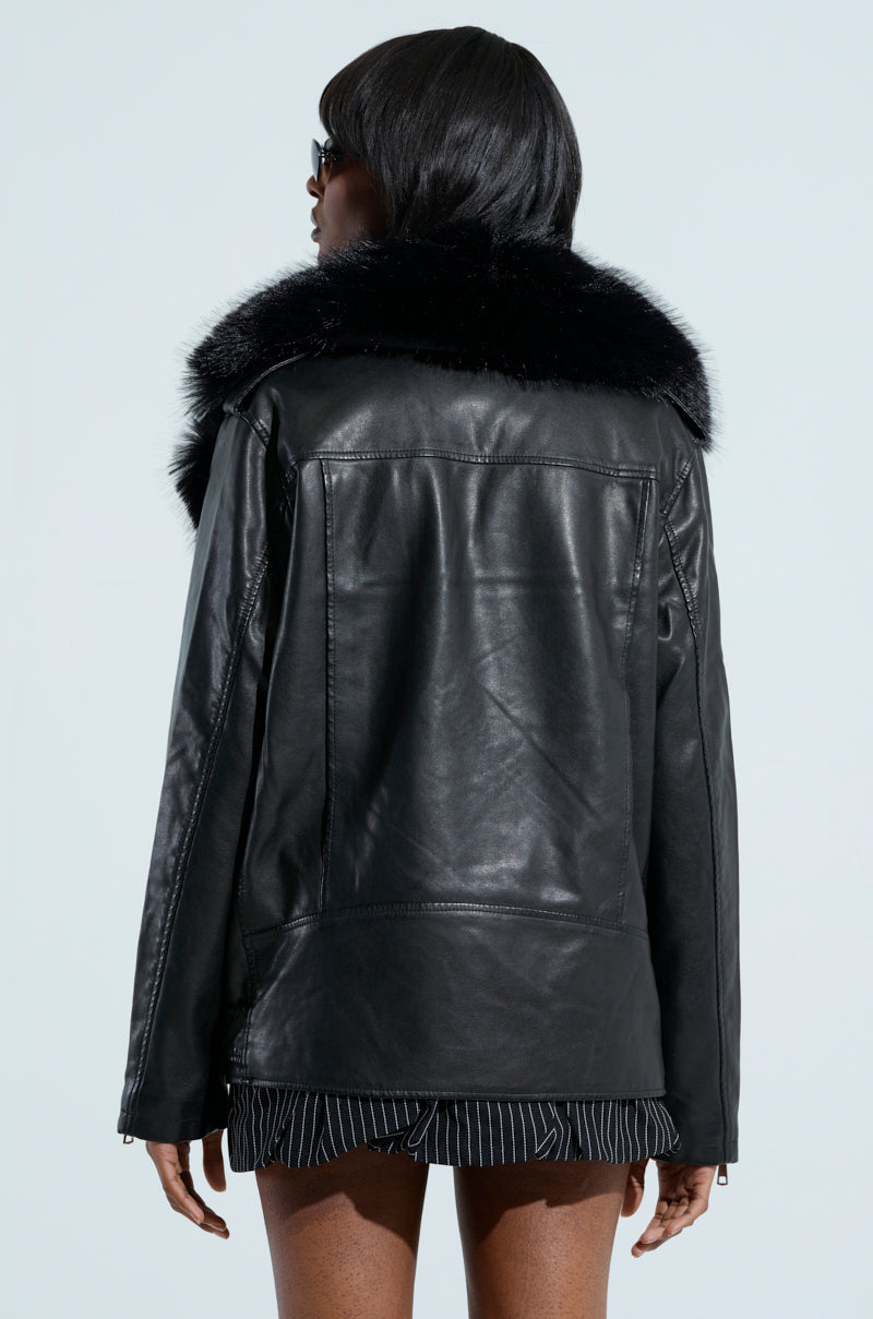 ON THE GO FUR TRIM MOTO IN BLACK