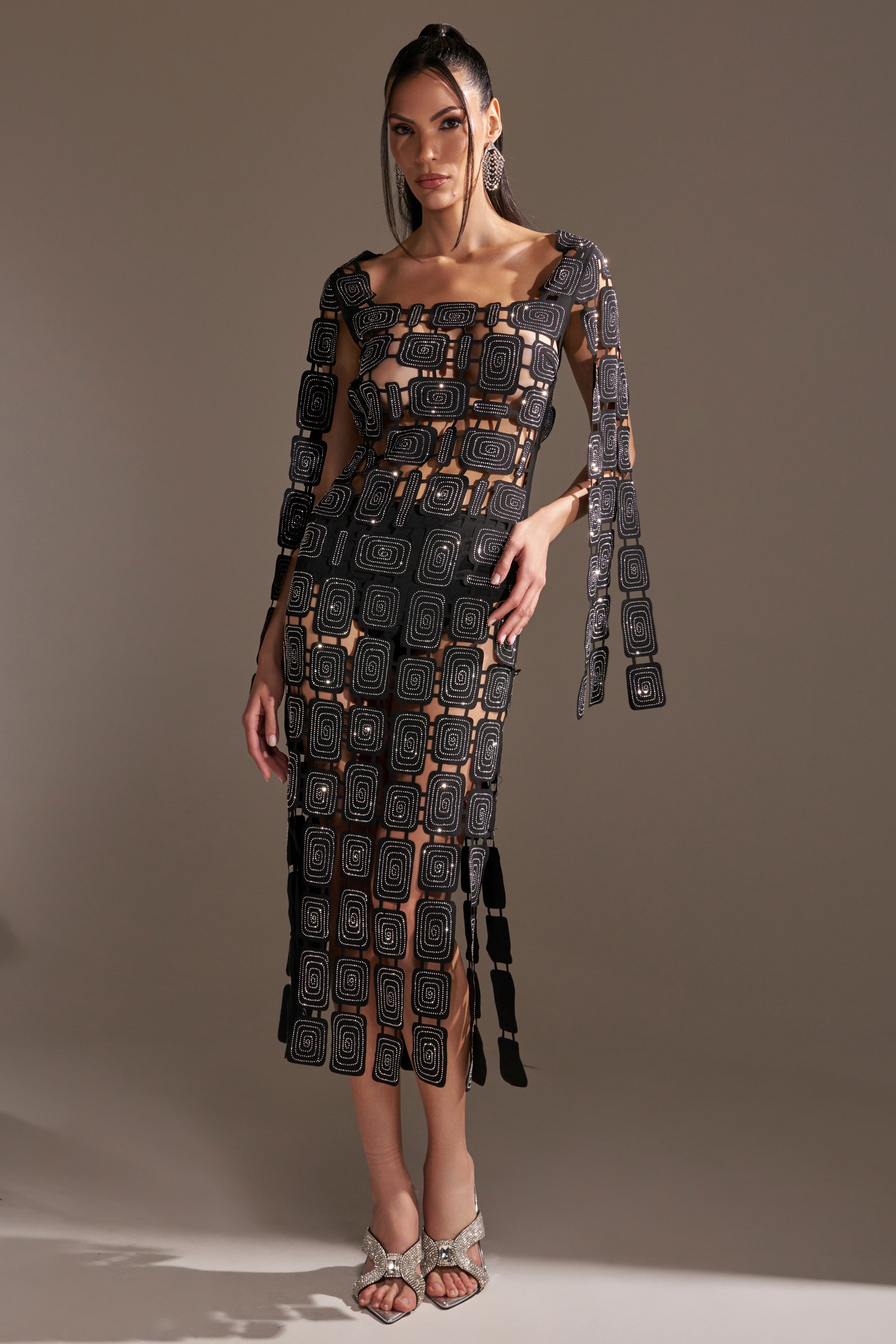 ONLY ONE OF ME RHINESTONE MIDI DRESS