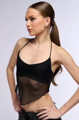 ALL YOUR LOVE HALTER TIE NECK MESH CROP TANK IN BLACK