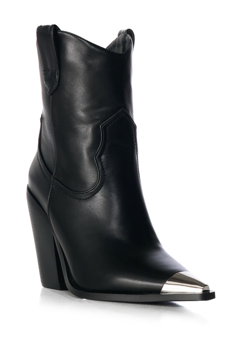 AZALEA WANG BRYDEN BLACK METAL TOE WESTERN BOOTIE