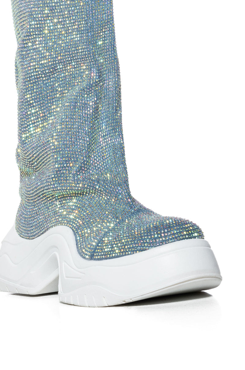 AZALEA WANG CHADWICK DENIM RHINESTONE BOOTIE