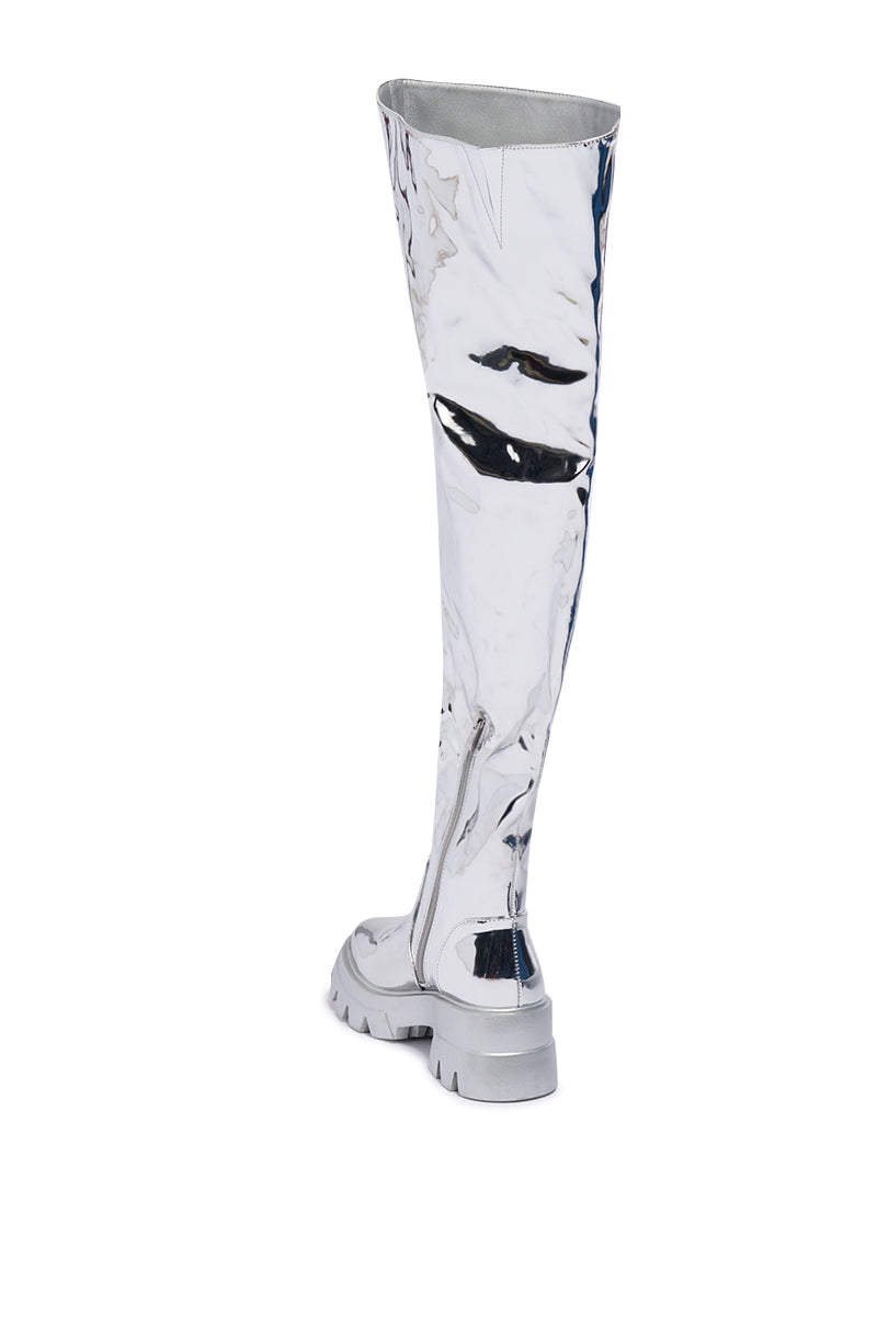 AZALEA WANG CORTLAND SILVER THIGH HIGH BOOT
