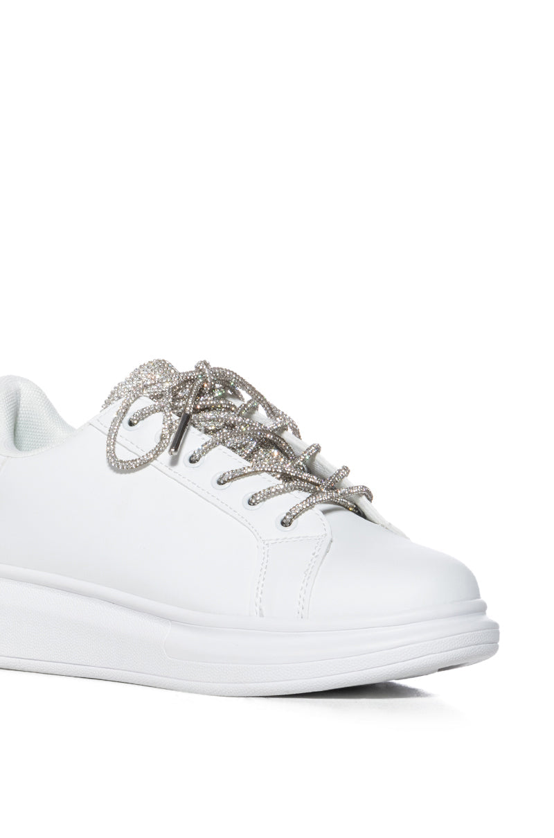 AZALEA WANG JANAN DIAMOND LACED SNEAKER IN WHITE