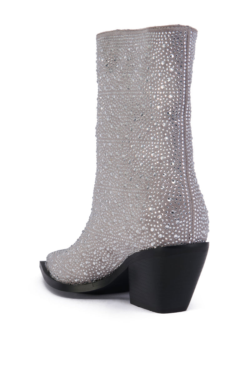 AZALEA WANG LADONNE SILVER RHINESTONE WESTERN BOOTIE
