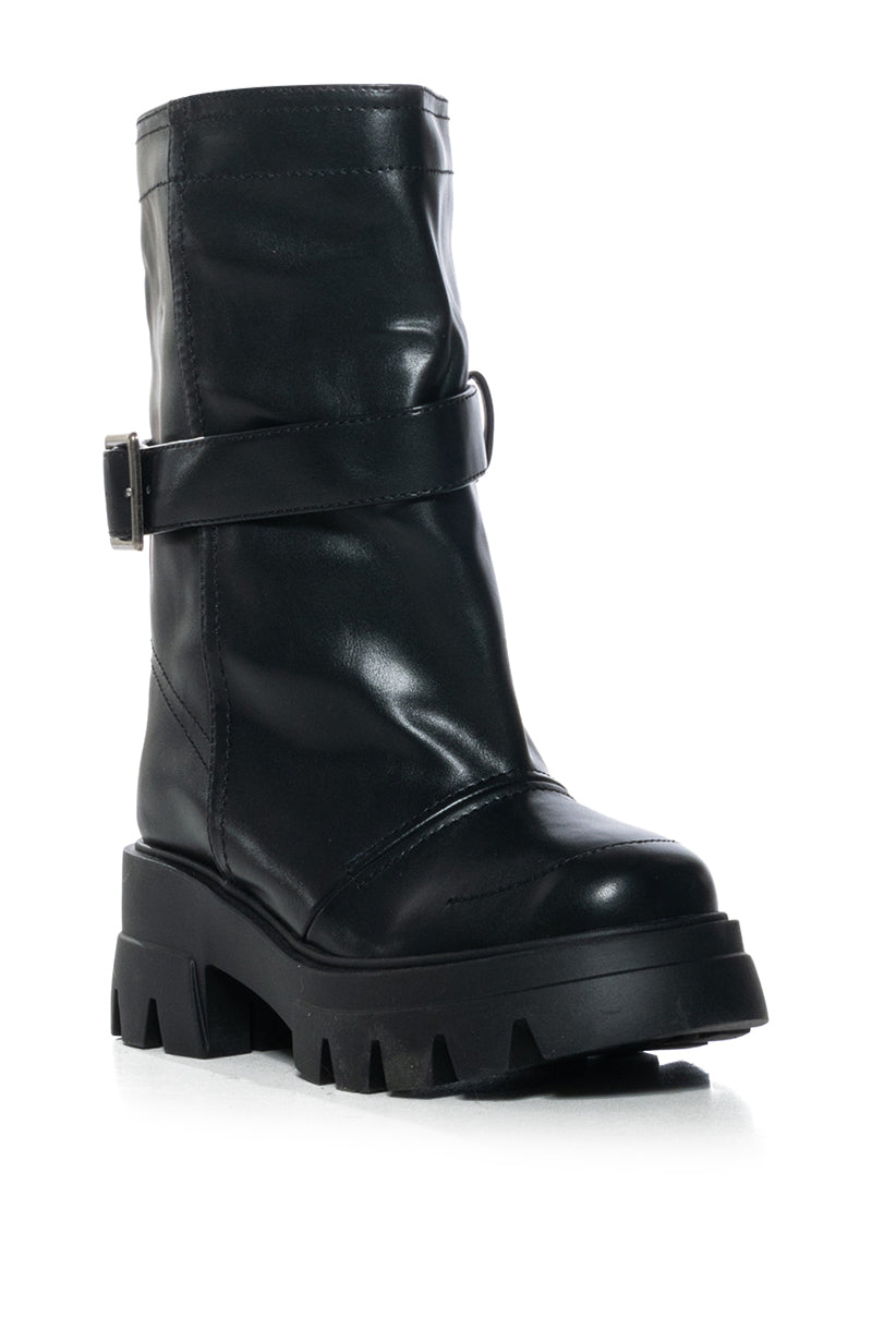 AZALEA WANG MARCELINE BUCKET BLACK FAUX LEATHER BOOTIE