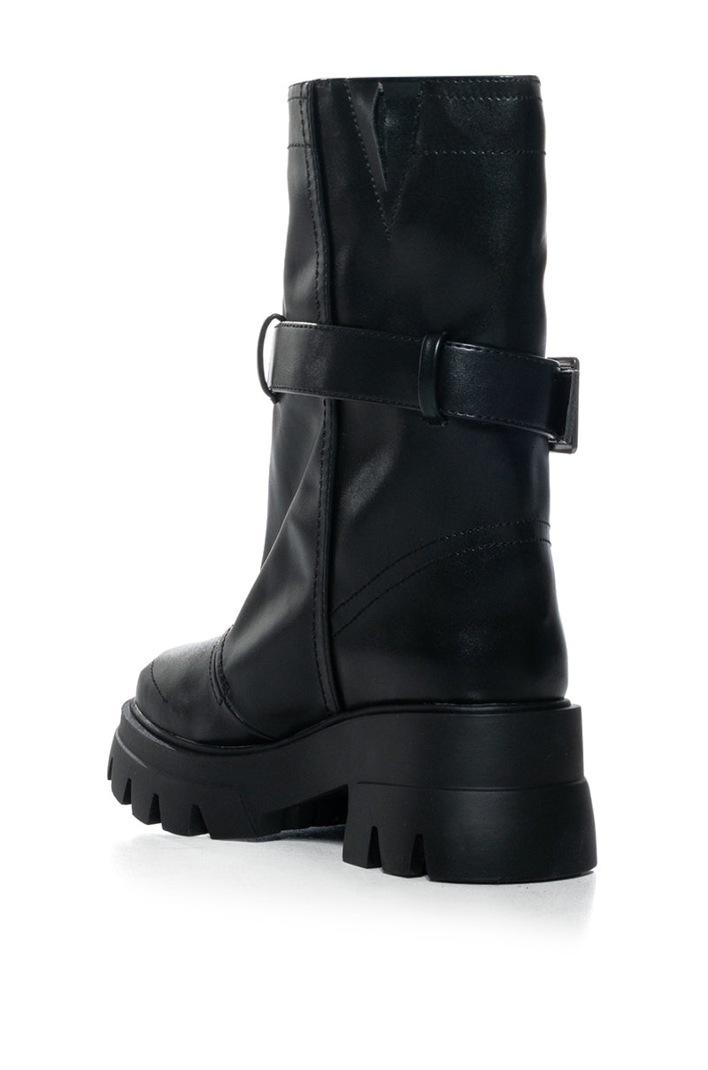 AZALEA WANG MARCELINE BUCKET BLACK FAUX LEATHER BOOTIE