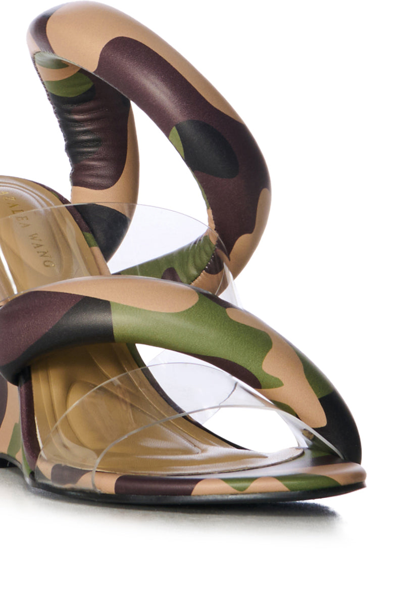 AZALEA WANG MINORU PUFF WEDGE SANDAL IN CAMO