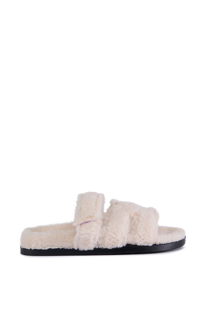 AZALEA WANG VIVEK WHITE FUZZY SLIP ON SANDAL