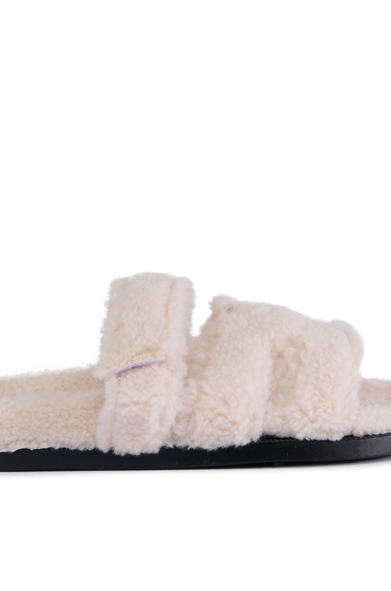 AZALEA WANG VIVEK WHITE FUZZY SLIP ON SANDAL