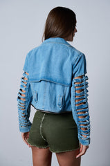 BLOSSOM DENIM CUT OUT PANEL CONVERTIBLE TRENCH