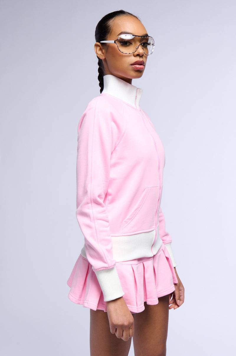 CALL ME BABY ZIP UP SWEATSHIRT IN PINK