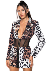 BEIBS IN THE TRAP CORSET BLAZER IN PATCHWORK CHEETAH