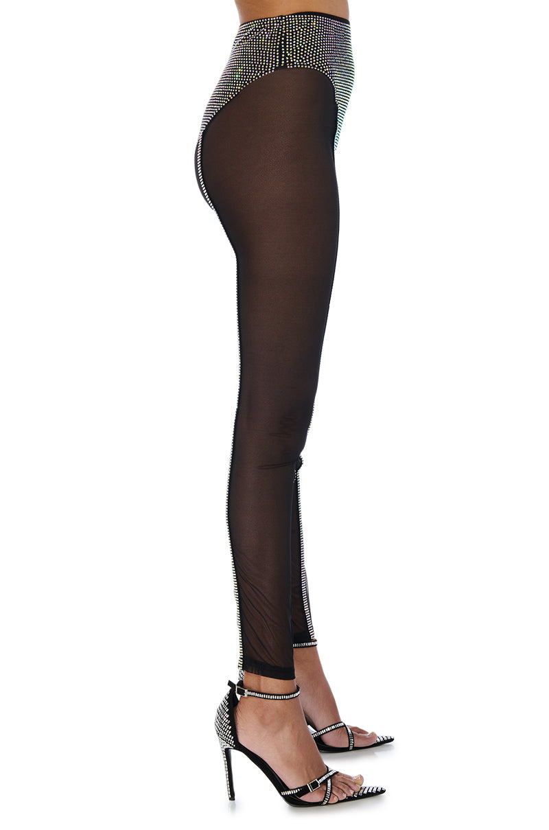 DYNAMITE EMBELLISHED HIGH WAIST MESH LEGGING IN BLACK SILVER
