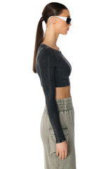 GAIA WASHED LONG SLEEVE TOP IN CHARCOAL