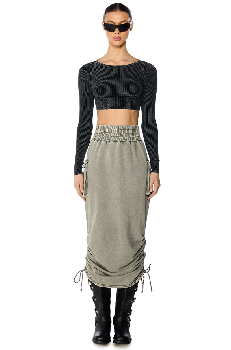 GAIA WASHED LONG SLEEVE TOP IN CHARCOAL