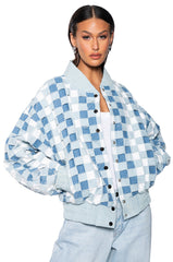 HAND WEAVE DISTRESSED DENIM BOMBER