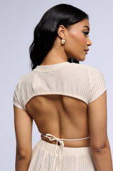 JUST LIKE MAGIC METALLIC KNIT OPEN BACK TOP IN BEIGE