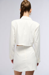 KATY EMBELLISHED CROPPED BLAZER IN WHITE