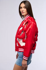 LOOK MY WAY CUT OUT SATIN BOMBER