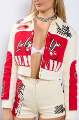 LUCKY ME EMBROIDERED BOMBER