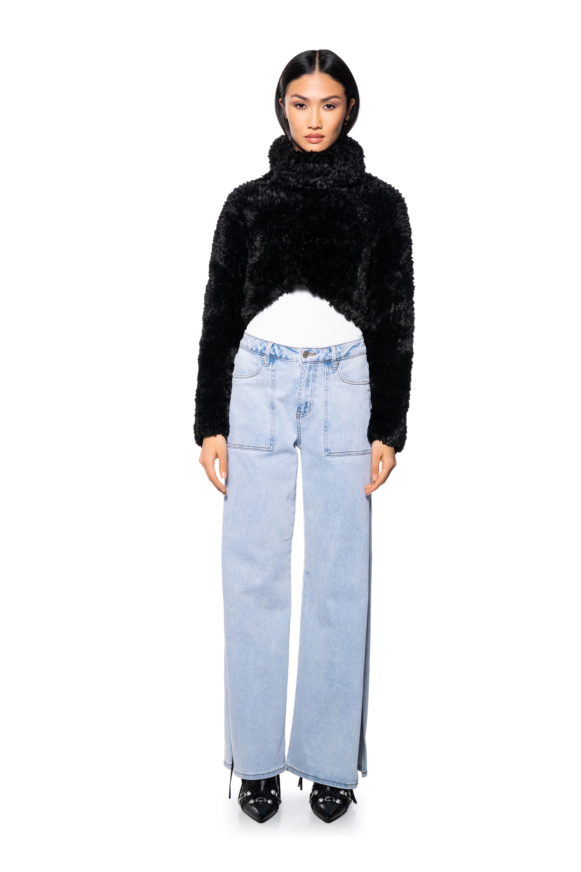 ME OR YOU FUZZY CROPPED TURTLENECK SWEATER
