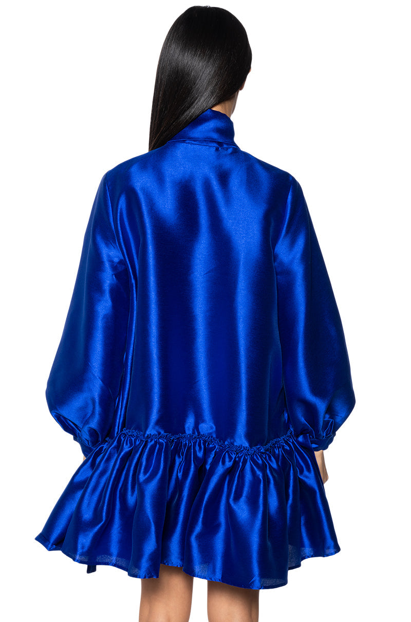 PUFF SLEEVE DROP WAIST MINI DRESS