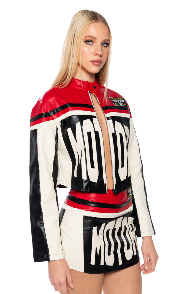 SPEED UP MOTOR FAUX LEATHER JACKET