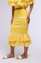 SUMMER LOVING RUFFLE TEXTURED MIDI SKIRT IN YELLOW