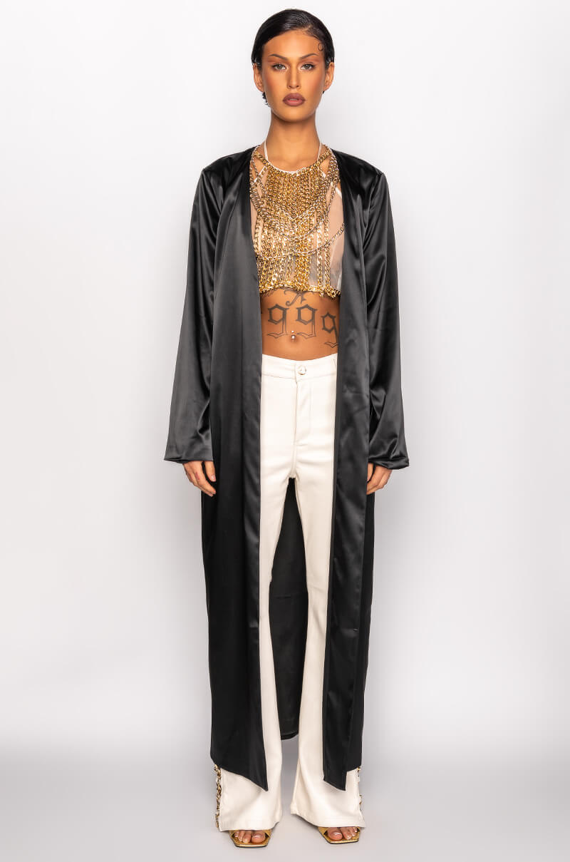 SATIN DUSTER WITH EMBROIDERED DRAGON